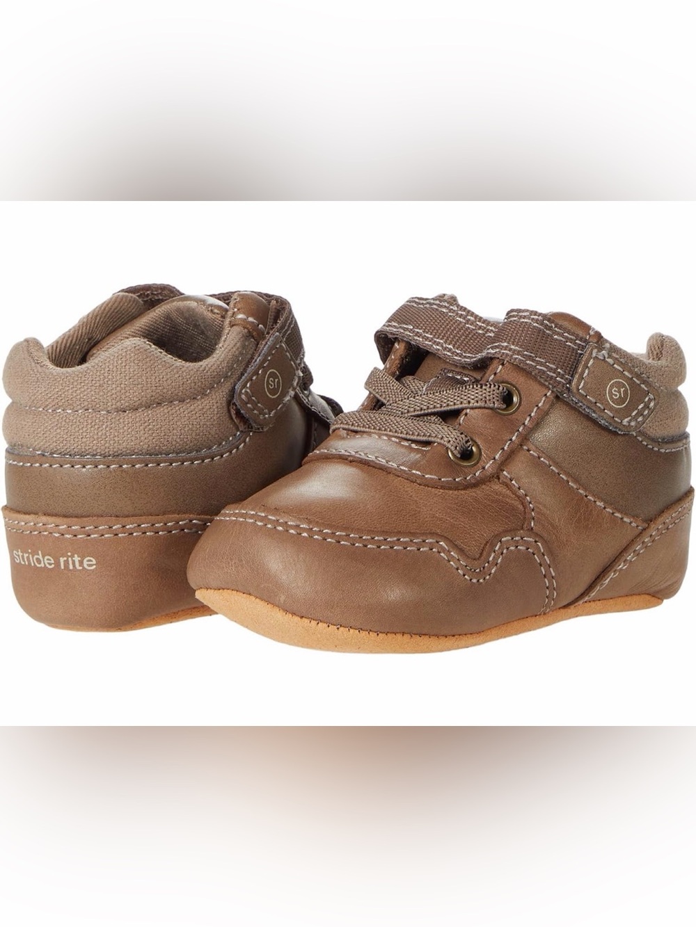 Brand New Stride rite Baby Size 2 Months Brown Leather-Look Ryker Sneakers